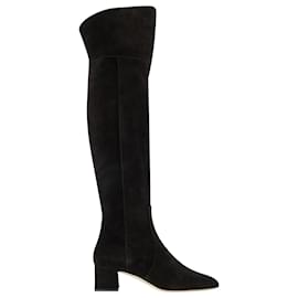 Aeyde-Letizia 45Mm Thin Block Square in leatherToe Over The Knee Boot-Black