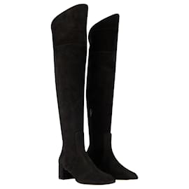 Aeyde-Letizia 45Mm Thin Block Square en cuirToe Over The Knee Boot-Noir