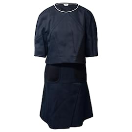 Fendi-Fendi Dress with Cape and Mesh detail in Navy Blue Polyamide-Blue,Navy blue