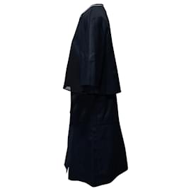 Fendi-Fendi Dress with Cape and Mesh detail in Navy Blue Polyamide-Blue,Navy blue