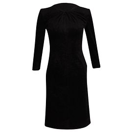 Abito midi Giorgio Armani con maniche a tre quarti in velluto di cotone nero Nero