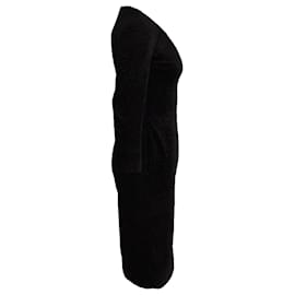 Giorgio Armani-Giorgio Armani Robe mi-longue à manches quart en velours de coton noir-Noir
