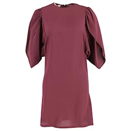Stella Mc Cartney-Stella McCartney Puff-Sleeves Dress in Burgundy Silk -Red,Dark red
