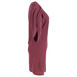 Stella Mc Cartney-Stella McCartney Puff-Sleeves Dress in Burgundy Silk -Red,Dark red