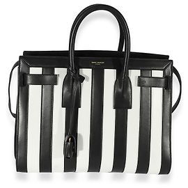 Saint Laurent Black White Stripe Small Sac De Jour  Black