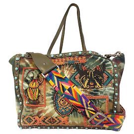 Valentino Medium Rolling Rockstud Tie-Dye Green Multi Canvas Tote Grün