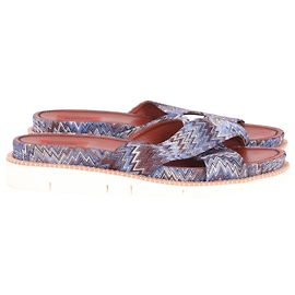 Missoni Crisscross Strap Flat Sandal in Blue Print Canvas Other