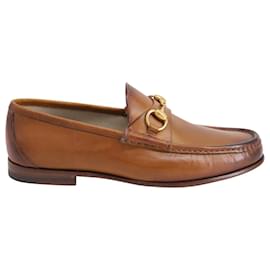 Gucci-Gucci Jordaan Horsebit Loafer in Brown Burnished Leather -Brown,Red