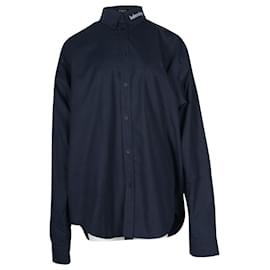 Balenciaga-Balenciaga Long Sleeve Button Front Shirt in Dark Navy Blue Cotton -Blue,Navy blue
