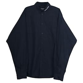 Balenciaga-Balenciaga Chemise à Manches Longues Boutonnée en Coton Bleu Marine Foncé-Bleu,Bleu Marine