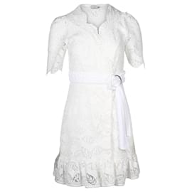 Sandro-Sandro Paris Mini Robe Portefeuille Zany Broderie Anglaise Froncée en Polyester Blanc-Blanc