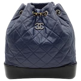 Chanel-Chanel Gabrielle Navy Blue / Black Leather Backpack -Blue