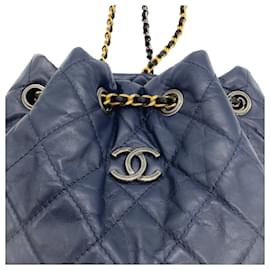 Chanel-Chanel Gabrielle Navy Blue / Black Leather Backpack -Blue