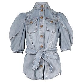 Camicetta Zimmermann con maniche a sbuffo in denim di cotone blu Blu