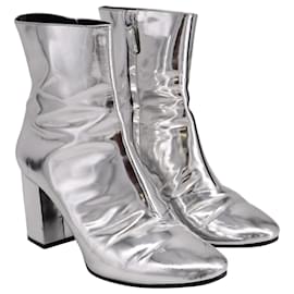 Balenciaga-Balenciaga Mirror Metallic Ankle Boots in Silver Leather-Silvery,Metallic