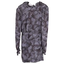 Autre Marque-Saloni Rina B Ruffled Jacquard Mini Dress in Navy Blue Silk-Blue,Navy blue