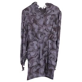 Autre Marque-Saloni Rina B Ruffled Jacquard Mini Dress in Navy Blue Silk-Blue,Navy blue