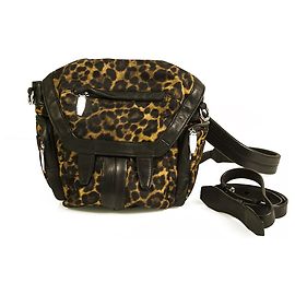 Alexander Wang Marti Leopard Print Canvas Black Leather Bag Backpack Brown