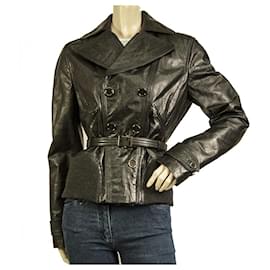Dolce & Gabbana-Dolce & Gabbana Black Leather Designer lined Breasted Belted Jacket size 44-Black