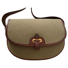 Hermès Bolsa de bola de golfe em lona verde e couro marrom Caqui