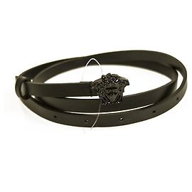 Versace Medusa Head Black Leather Thin Skinny Belt size 44 Black