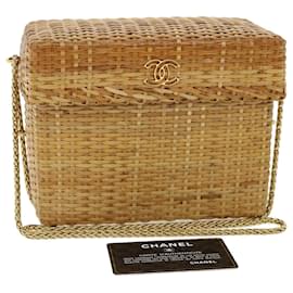 Chanel-CHANEL Basket Chain Shoulder Bag Leather rattan Beige CC Auth 31932a-Beige