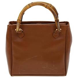 Gucci-GUCCI Bamboo Hand Bag Leather 2way Brown Auth ac1003-Brown
