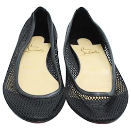 Christian Louboutin-Christian Louboutin Filomena Mesh Flats in Black Leather-Black