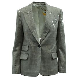 Zadig & Voltaire Sequin Plaid Blazer in Grey Polyester Grey