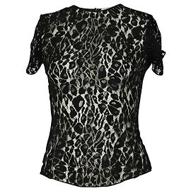 Nina Ricci Transparentes Spitzentop aus schwarzer Viskose Schwarz
