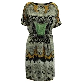 Etro-Etro Kleid mit Paisley-Print und Gürtel aus mehrfarbigem Seidensatin-Mehrfarben