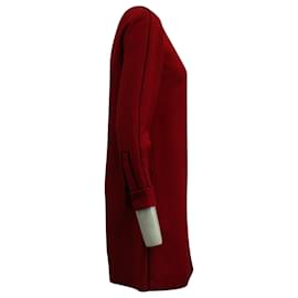 Valentino-Valentino Robe droite à manches longues en mélange de laine rouge-Rouge