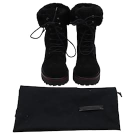 Sergio Rossi-Sergio Rossi Faux Fur-Trimmed Combat Boots In Black Suede-Black