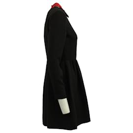 Valentino-Vestido con cuello floral Valentino en lana negra-Negro