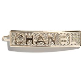 Barrette Chanel Strass Métal Doré Doré