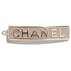 Chanel-Chanel Haarspange aus goldfarbenem Metall mit Strass-Golden