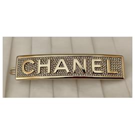 Chanel-Chanel Gold tone Metal Strass Hair Clip-Golden