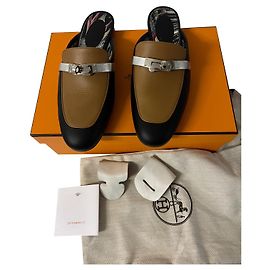 Hermès Mulas Hermes Oz Marrom Preto Prata Conhaque Hardware prateado