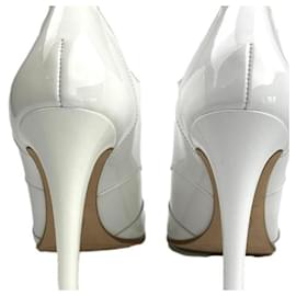 Chanel-*CHANEL Booty Booties Enamel Lace Up Cocomark White-White,Beige