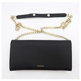 Pinko Borsa a tracolla con portafoglio in pelle Saffiano e catena nera Nero Gold hardware