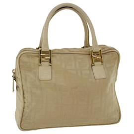 Fendi-FENDI Zucca Canvas Hand Bag Beige Auth ac986-Beige