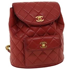 Chanel-CHANEL Matelasse Chain Sac à Main Peau d'Agneau Rouge CC Auth 31892A-Rouge