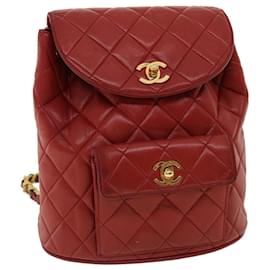 Chanel-CHANEL Matelasse Bolso de mano con cadena Piel de cordero Rojo CC Auth 31892EN-Roja