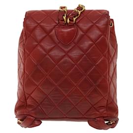 Chanel-CHANEL Matelasse Chain Hand Bag Lamb Skin Red CC Auth 31892a-Red