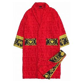*VERSACE HOME baroque pattern logo jacquard bathrobe gown overall pattern "I LOVE BAROQUE" coat Black Red Golden