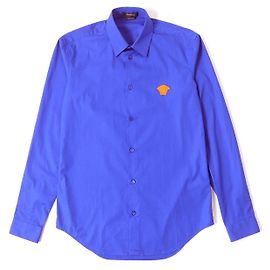 *Camisa manga comprida bordada Versace PALAZZO FIT Medusa Azul