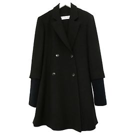 Christian Dior Pre-Fall 2015 Knit Cuff Black Wool Flared Coat Black