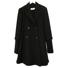 Dior-Christian Dior prima dell'autunno 2015 Cappotto svasato in lana nera con polsini in maglia-Nero