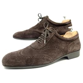 JM Weston-JM WESTON SHOES 607 RICHELIEU BOUT FLORAL 9.5D 43.5 BROWN SUEDE SHOES-Brown