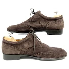 JM Weston-JM WESTON SHOES 607 RICHELIEU BOUT FLORAL 9.5D 43.5 BROWN SUEDE SHOES-Brown